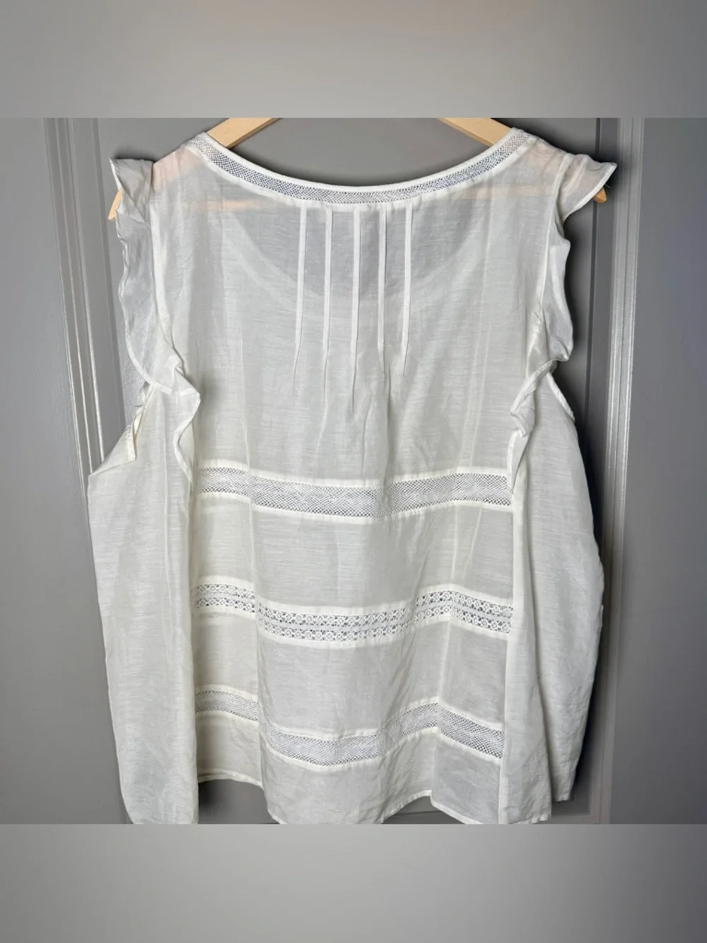 LOFT Cotton Silk Ruffle Sleeve | White | XL | NWT | Lace Cottagecore Feminine - Picture 5 of 7